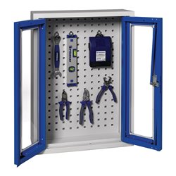 Hängeschrank H750xB500xT200mm Sichtfenster Stahlbl.lichtgrau/enzianblau