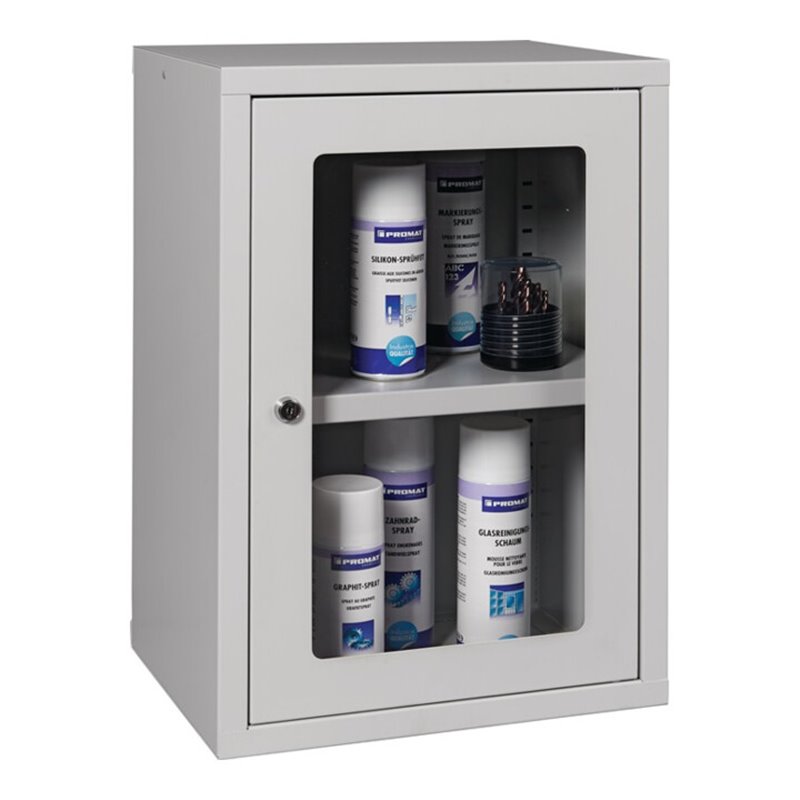 Hängeschrank H600xB400xT300mm Sichtfenster,1 BD Stahlbl.lichtgrau/lichtgrau