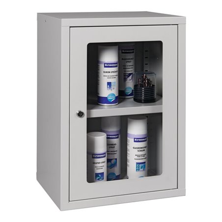 Hängeschrank H600xB400xT300mm Sichtfenster,1 BD Stahlbl.lichtgrau/lichtgrau