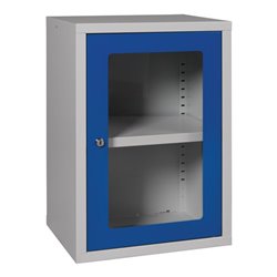 Hängeschrank H600xB400xT300mm Sichtfenster,1 BD Stahlbl.lichtgrau/enzianblau