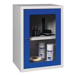 Hängeschrank H600xB400xT300mm Sichtfenster,1 BD Stahlbl.lichtgrau/enzianblau