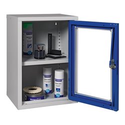 Hängeschrank H600xB400xT300mm Sichtfenster,1 BD Stahlbl.lichtgrau/enzianblau