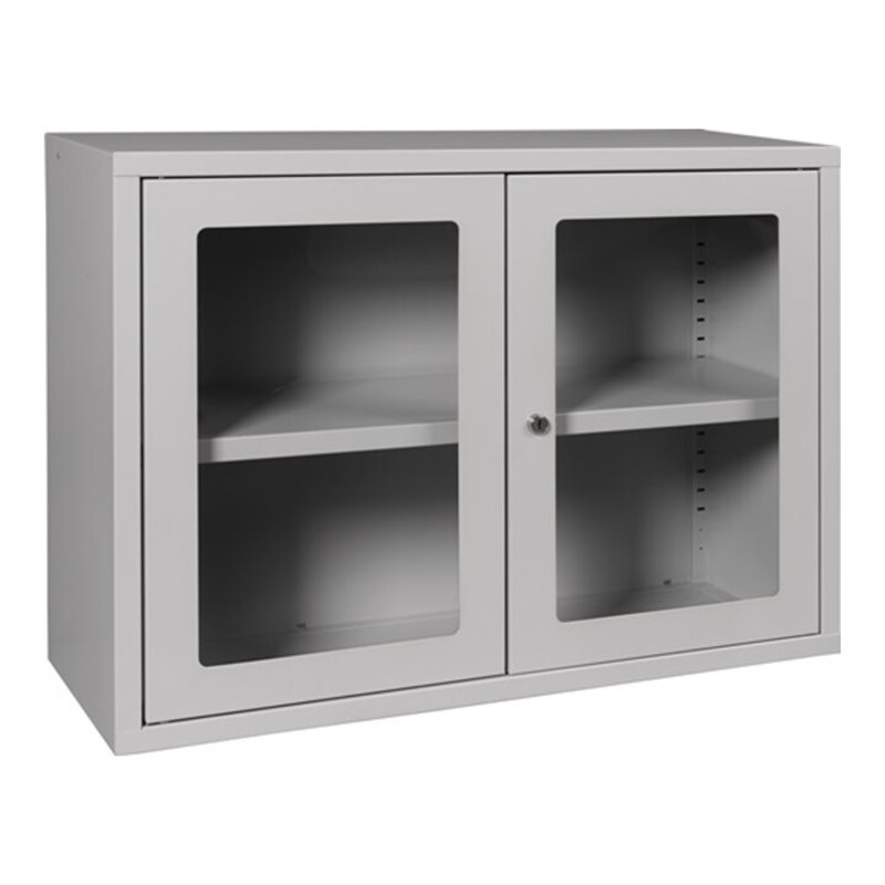 Hängeschrank H600xB800xT300mm Sichtfenster,1 BD Stahlbl.lichtgrau/lichtgrau