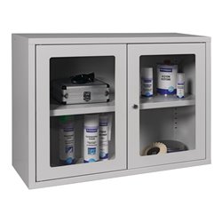 Hängeschrank H600xB800xT300mm Sichtfenster,1 BD Stahlbl.lichtgrau/lichtgrau