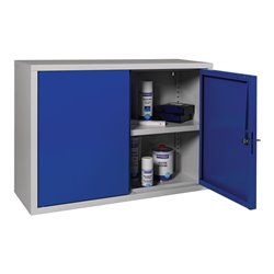 Hängeschrank H600xB800xT300mm Vollblech,1 BD Stahlbl.lichtgrau/enzianblau
