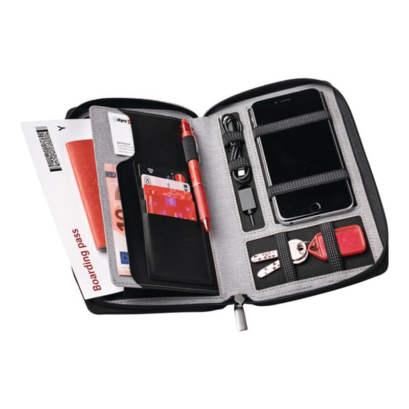 Reisemappe grau m.Powerbank H28xB140xT242mm STYRO