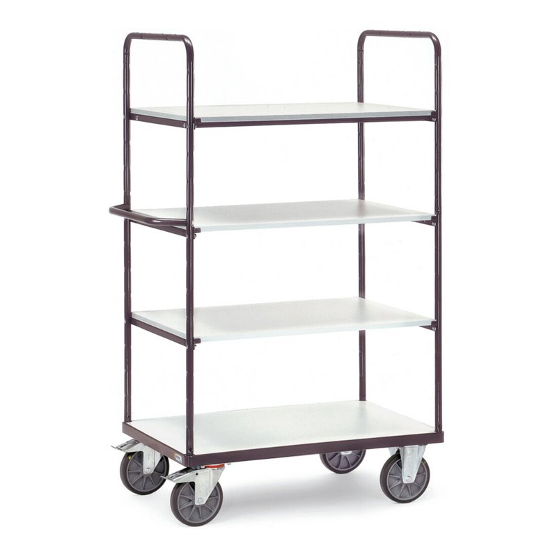 fetra ESD-Etagenwagen bis 600 kg, mit 4 Böden, elektrisch leitfähige Ausführung, Höhe 1800 mm, TPE-ESD-Bereifung