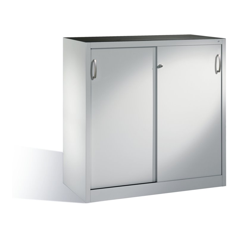 C+P Werkzeug-Beistellschrank mit Schiebetüren innen 2 Böden Front Lichtgrau Korpus Lichtgrau