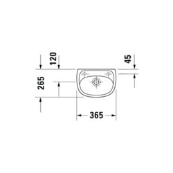 Duravit Handwaschbecken Duraplus Compact 36,5x26, 5cm, 2 HL vorg., m ÜL, HLB, we