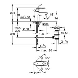 Grohe Einhand-Waschtischbatterie EUROPLUS DN 15 Zugstangen-Ablaufgarnitur 1 1/4' chrom