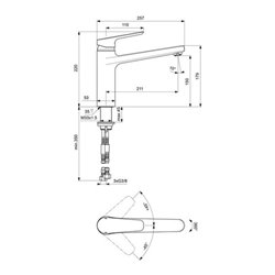 Ideal Standard Einhebel-Küchenarmatur CERAPLAN III mit hoch angesetztem Gussauslauf ND chrom