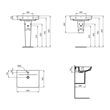 Ideal Standard Waschtisch CONNECT AIR 600 x 460 x 160 mm weiß