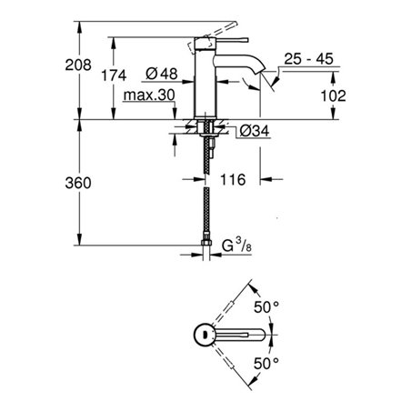 Grohe Einhand-Waschtischbatterie S-SIZE ESSENCE DN 15 glatter Körper supersteel