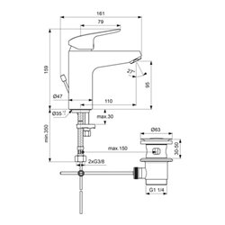 Ideal Standard Waschtischarmatur Grande CERAFLEX mit Ablaufgarnitur, 5 l/min chrom