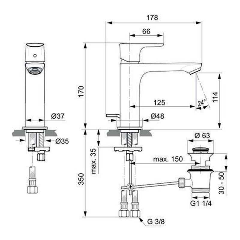 Ideal Standard Waschtischarmatur Grande Slim CONNECT AIR chrom
