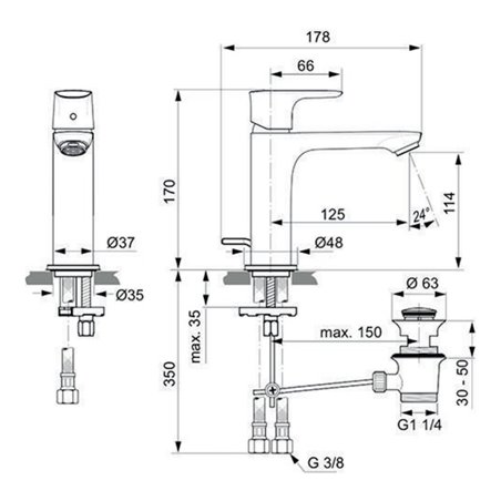 Ideal Standard Waschtischarmatur Grande Slim CONNECT AIR chrom