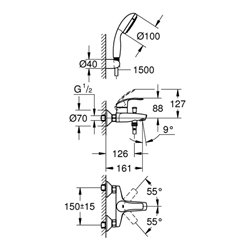 Grohe Einhand-Wannenbatterie EUROSMART DN 15, Wandmontage chrom