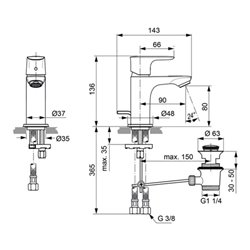 Ideal Standard Waschtischarmatur Piccolo CONNECT AIR chrom