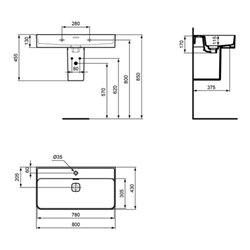 Ideal Standard Waschtisch STRADA II 1 Hahnloch, Unterseite geschliffen 800 x 430 x 170 mm weiß