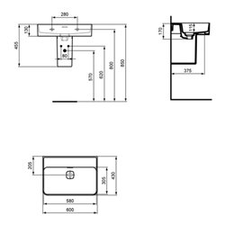 Ideal Standard Waschtisch STRADA II ohne Hahnloch, Unterseite geschliffen 600 x 430 x 170 mm weiß