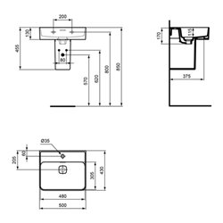 Ideal Standard Waschtisch STRADA II 1 Hahnloch, Unterseite geschliffen 500 x 430 x 170 mm weiß