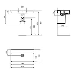Ideal Standard Waschtisch STRADA II ohne Hahnloch, Unterseite geschliffen 800 x 430 x 170 mm weiß