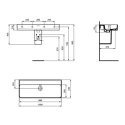 Ideal Standard Waschtisch STRADA II ohne Hahnloch, Unterseite geschliffen 1000 x 430 x 170 mm weiß