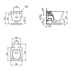 Ideal Standard Wandtiefspül-WC AquaBlade STRADA II 360 x 540 x 350 mm weiß