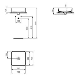 Ideal Standard Aufsatzwaschtisch STRADA II ohne Überlauf, ohne Hahnloch 400 x 400 x 180 mm weiß