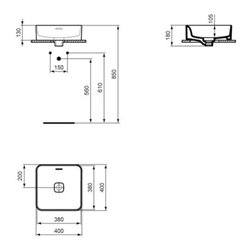 Ideal Standard Aufsatzwaschtisch STRADA II mit Überlauf, ohne Hahnloch 400 x 400 x 180 mm weiß
