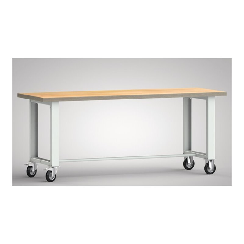 Werkbank B2000xT700xH840mm Buche Multiplex lichtgrau Bock-u.Lenkrollen,VG D125mm