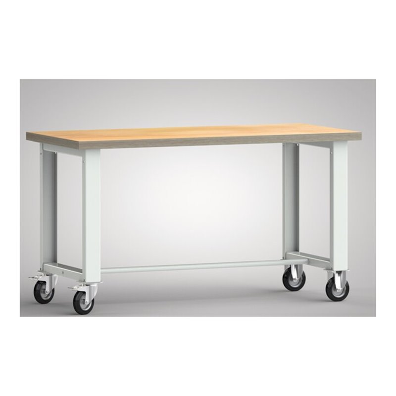 Werkbank B1500xT700xH840mm Buche Multiplex lichtgrau Bock-u.Lenkrollen,VG D125mm