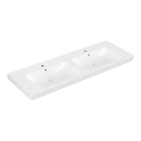 V&B Möbel-Doppelwaschtisch Subway 2.0 130x47cm, 2 HL, Überlauf, weiß C-plus