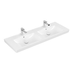 V&B Möbel-Doppelwaschtisch Subway 2.0 130x47cm, 2 Hahnlöcher, Überlauf, weiß