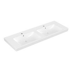 V&B Möbel-Doppelwaschtisch Subway 2.0 130x47cm, 2 Hahnlöcher, Überlauf, weiß
