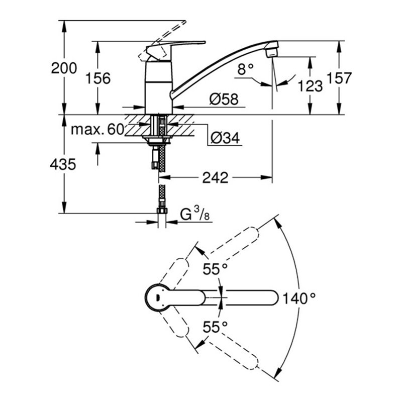 Grohe Einhand-Spültischbatterie EUROSTYLE COSMOPOLITAN DN 15 Mousseur chrom