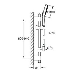 Grohe Brausestangenset COSMOPOLITAN POWER&SOUL 900 mm C 130, mit Durchflusskonstanthalter 9,5 l/min chrom