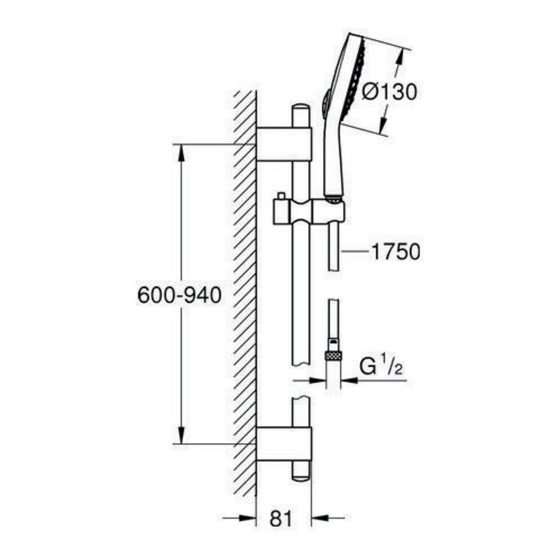 Grohe Brausestangenset COSMOPOLITAN POWER&SOUL 900 mm C 130, mit Durchflusskonstanthalter 9,5 l/min chrom