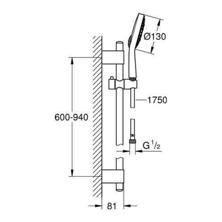 Grohe Brausestangenset COSMOPOLITAN POWER&SOUL 900 mm C 130, mit Durchflusskonstanthalter 9,5 l/min chrom