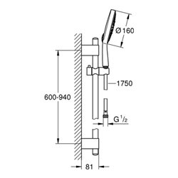 Grohe Brausestangenset COSMOPOLITAN POWER&SOUL 900 mm C 160, mit Durchflusskonstanthalter 9,5 l/min chrom