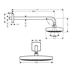 hansgrohe Kopfbrause SELECT E 300 2jet RAINDANCE DN 15, mit Brausearm 390 mm weiß/chrom