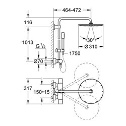 Grohe Duschsystem 310 RAINSHOWER mit Thermostatbatterie für die Wandmontage chrom