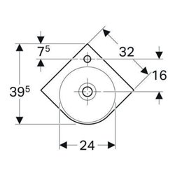Geberit Eck-Handwaschbecken Renova Compact 45x39,5cm, m Hahnl., mit Überlauf, weiß