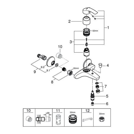 Grohe Einhand-Wannenbatterie EUROSMART DN 15, Wandmontage chrom