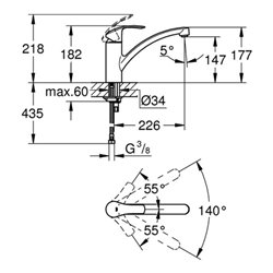 Grohe Einhand-Spültischbatterie EUROSMART DN 15, flacher Auslauf chrom