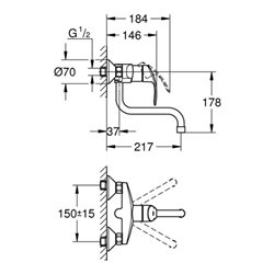 Grohe Einhand-Spültischbatterie EUROSMART DN 15, Wandmontage, Ausladung 217 mm chrom