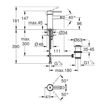 Grohe Einhand-Bidetbatterie ESSENCE DN 15, Zugstangen-Ablaufgarnitur 1 1/4' chrom