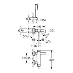 Grohe Einhand-Wannenbatterie ESSENCE DN 15, mit Brausegarnitur chrom