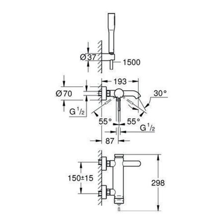 Grohe Einhand-Wannenbatterie ESSENCE DN 15, mit Brausegarnitur chrom