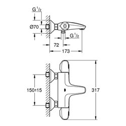 Grohe Thermostat-Wannenbatterie GROHTHERM 1000 DN 15, Wandmontage chrom
